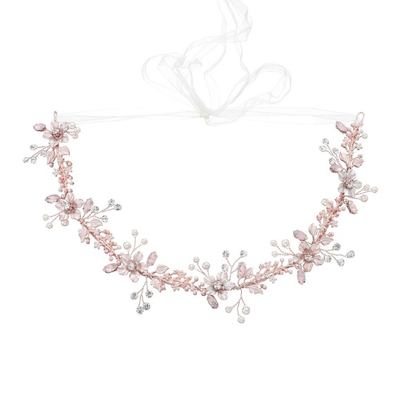 Pink floral flowers headband headpiece